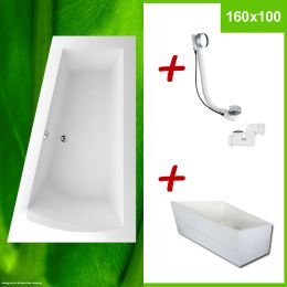 Badewanne 160x100 R + Wannenträger + Excenter - NERA